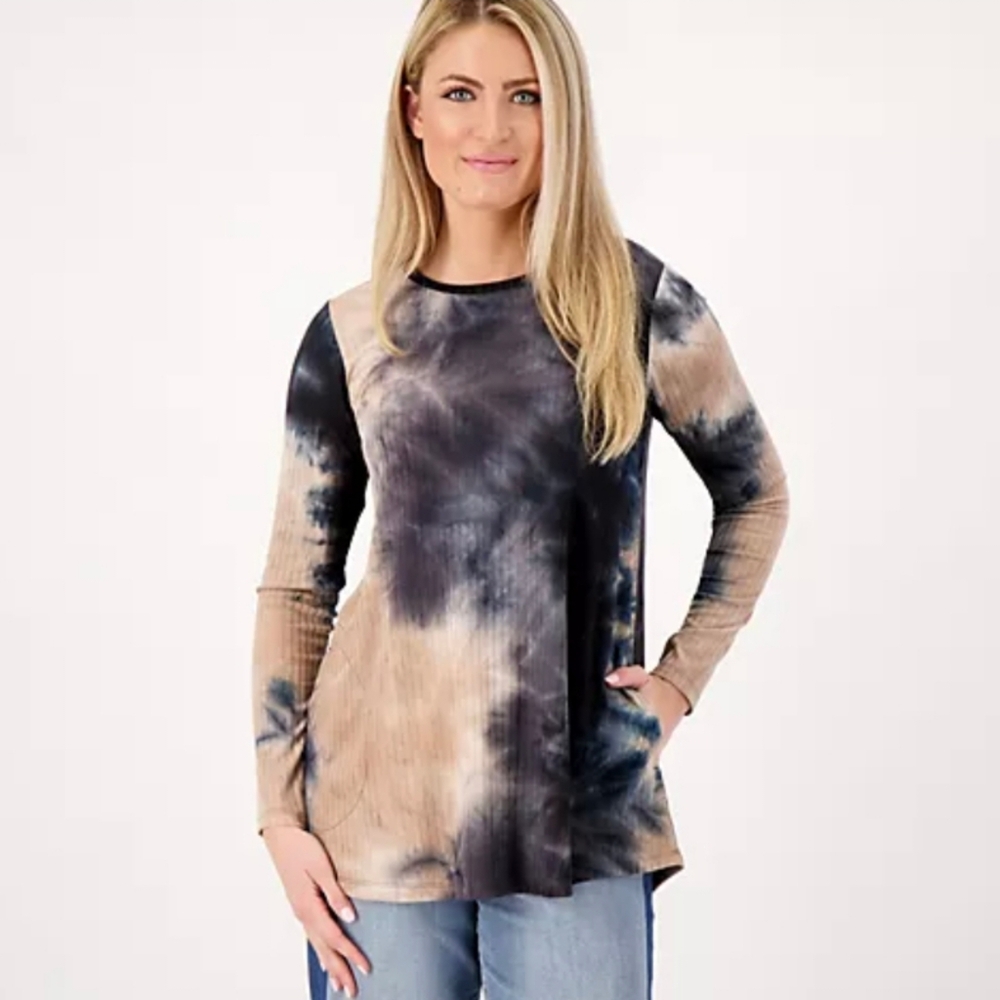 LOGO by Lori Goldstein Ribbed Tie-Dye Long Sleeve Top Size L